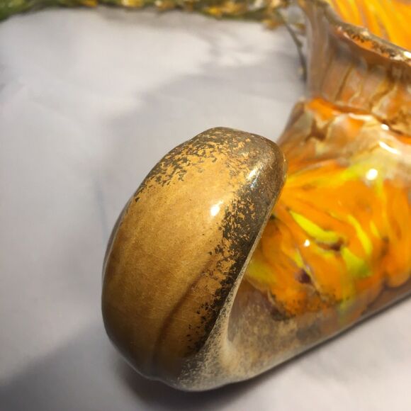 USA Art Mid Century Pottery Volcanic Orange Drip Glaze Cornucopia Fall Decor - Picture 8 of 12